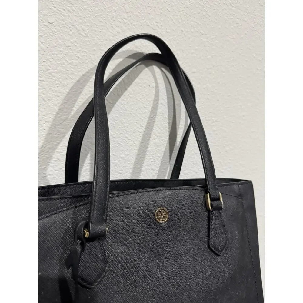 Tory Burch Black Saffiano Leather Robinson Tote Satchel Purse Bag